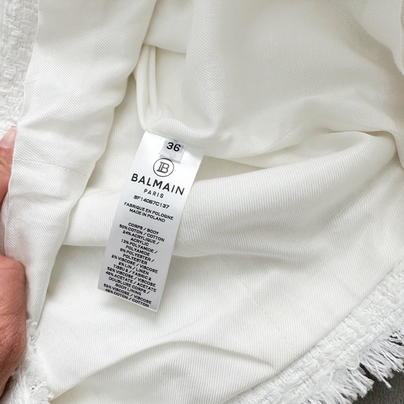 Balmain White Tweed Double Breasted High Waisted Button Fringe Skirt - Picture 7 of 7